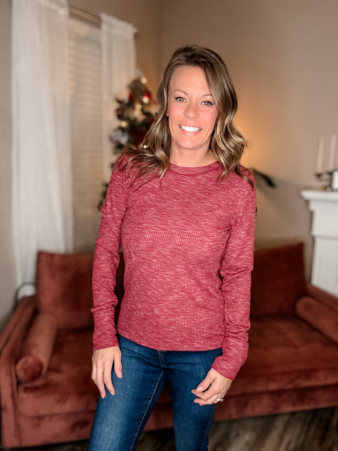 Basic Marled Thumbhole Top