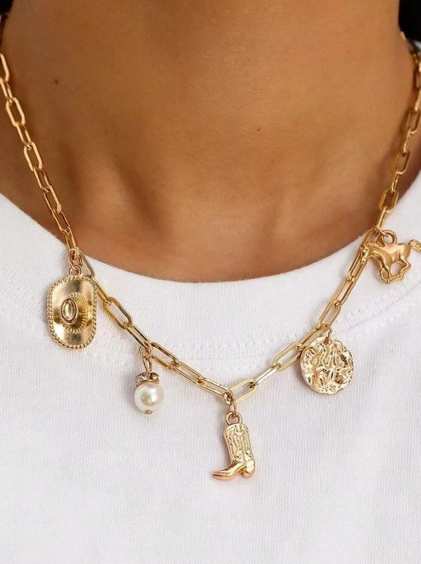 Western Horseshoe & Boot Charm Necklace
