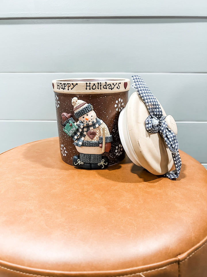 Happy Holidays Pottery Jar