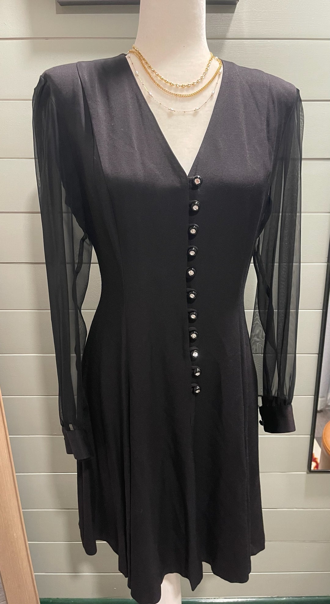 PE-Black Sheer Sleeve Dress - 6