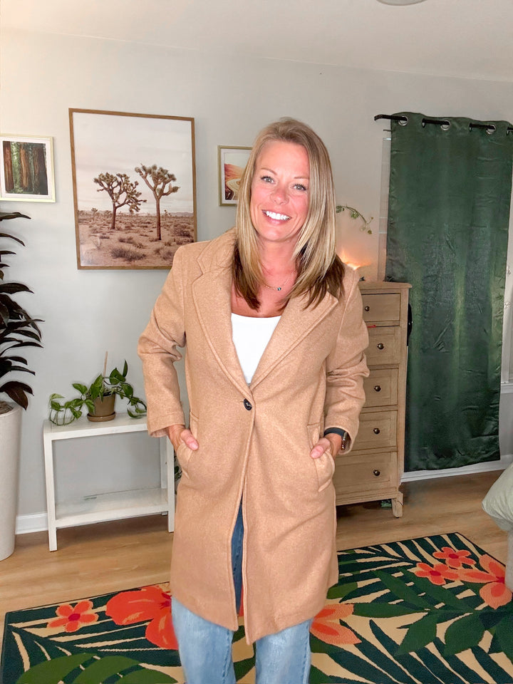 Notched Lapel Long Sleeve Coat