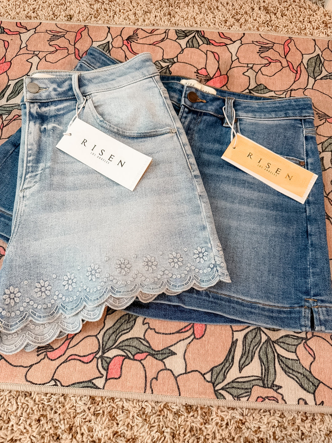 High Rise Scallop Hem Shorts