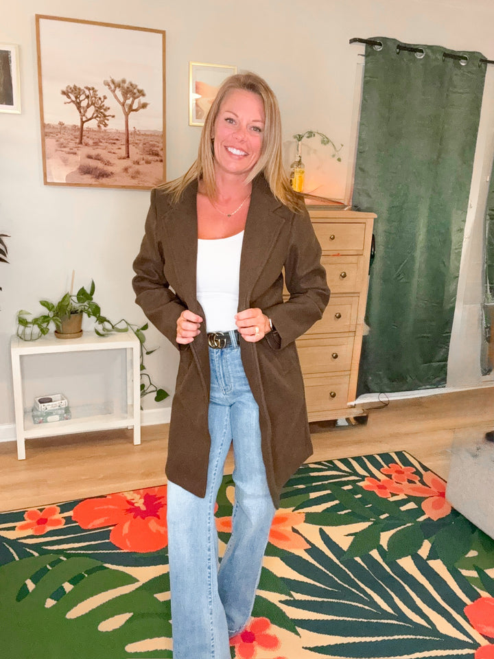 Notched Lapel Long Sleeve Coat