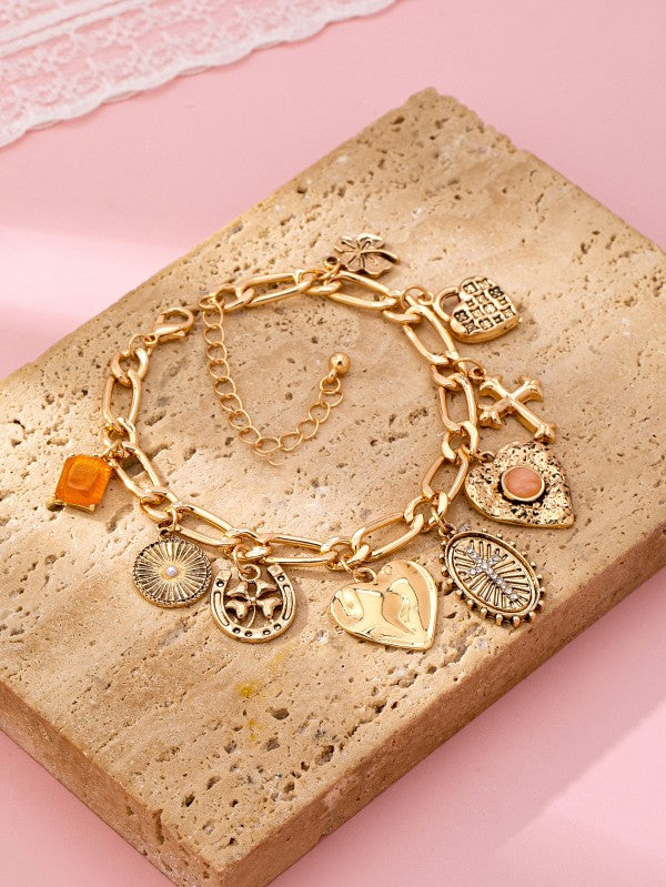Cross Heart Oval Charm Bracelet
