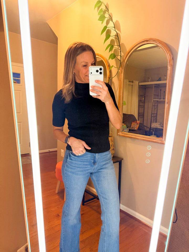 Tummy Control Elastic Waist Flare Denim Pants