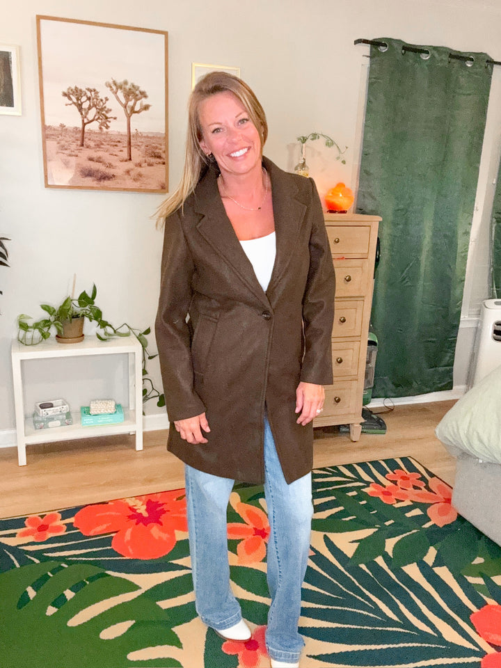 Notched Lapel Long Sleeve Coat