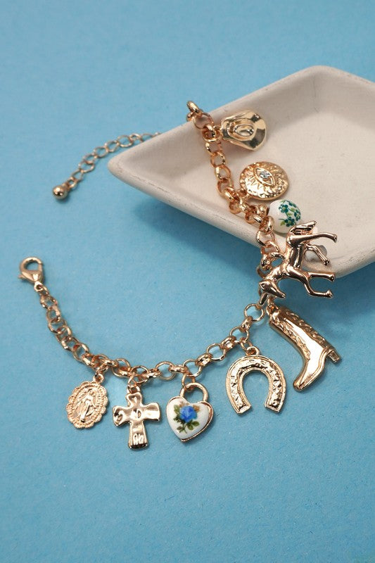 Western Boot Cross Porcelain  Bracelet