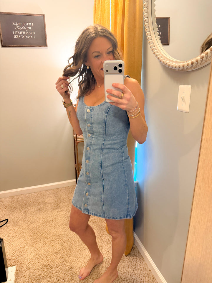 Denim Button Down Sleeveless Mini Dress