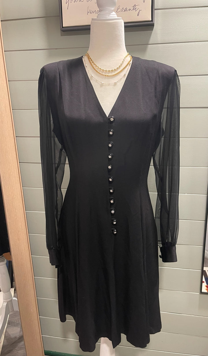 PE-Black Sheer Sleeve Dress - 6