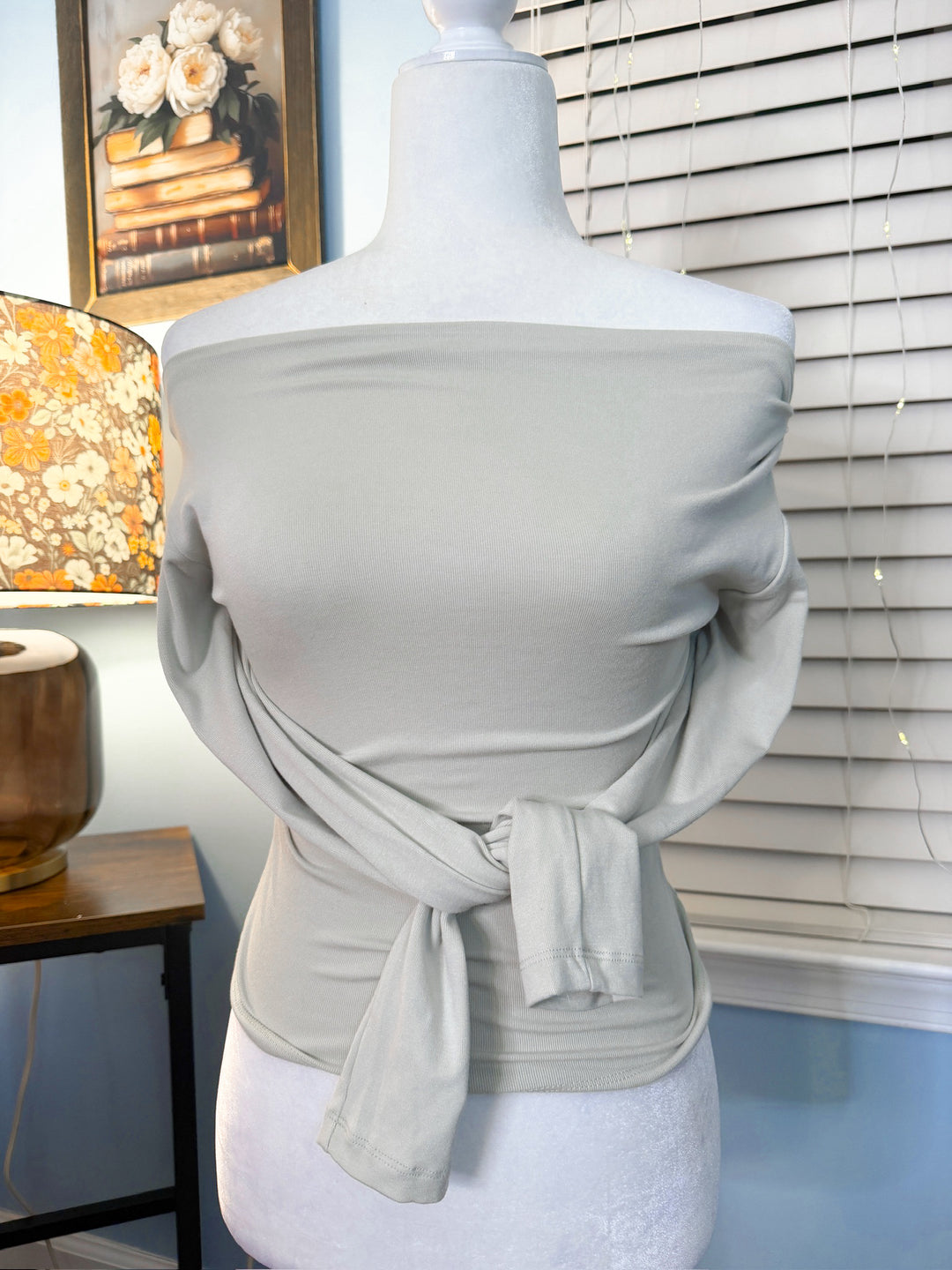 Boat Neck Pintuck Detail Long Sleeve Knit Top