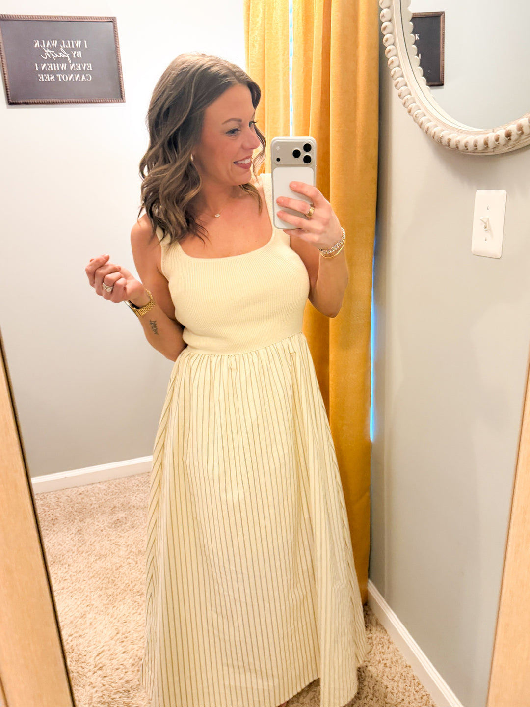 Stripe Skirt Mix Media Tank Midi Dress