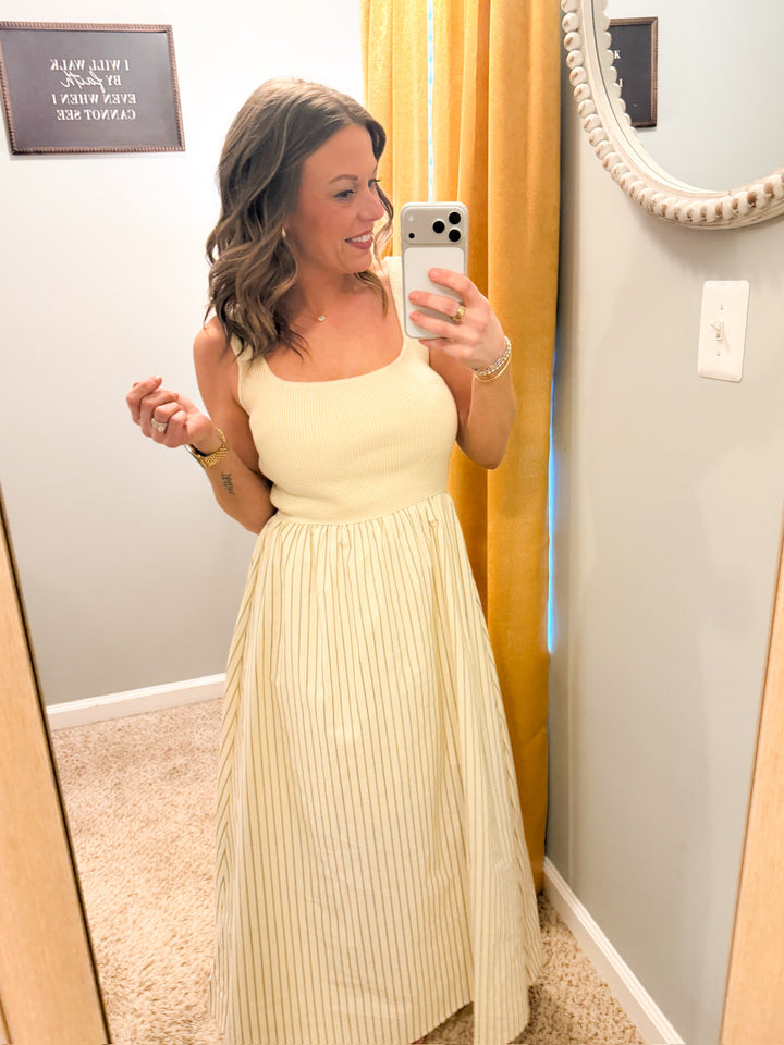 Stripe Skirt Mix Media Tank Midi Dress