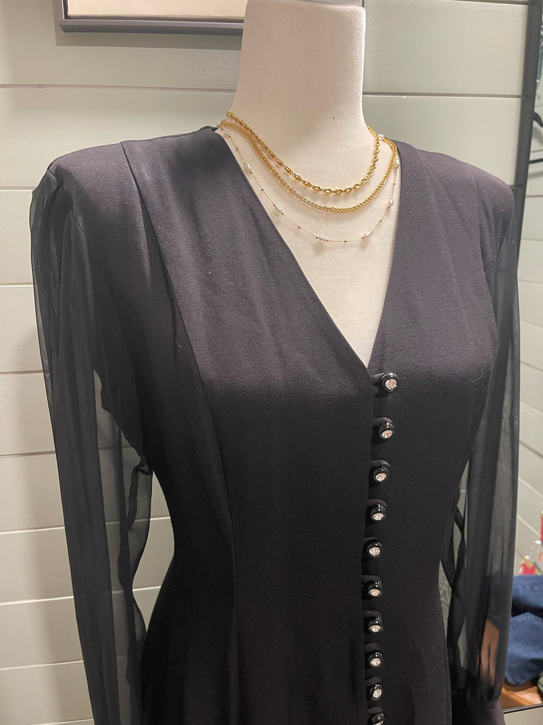 PE-Black Sheer Sleeve Dress - 6