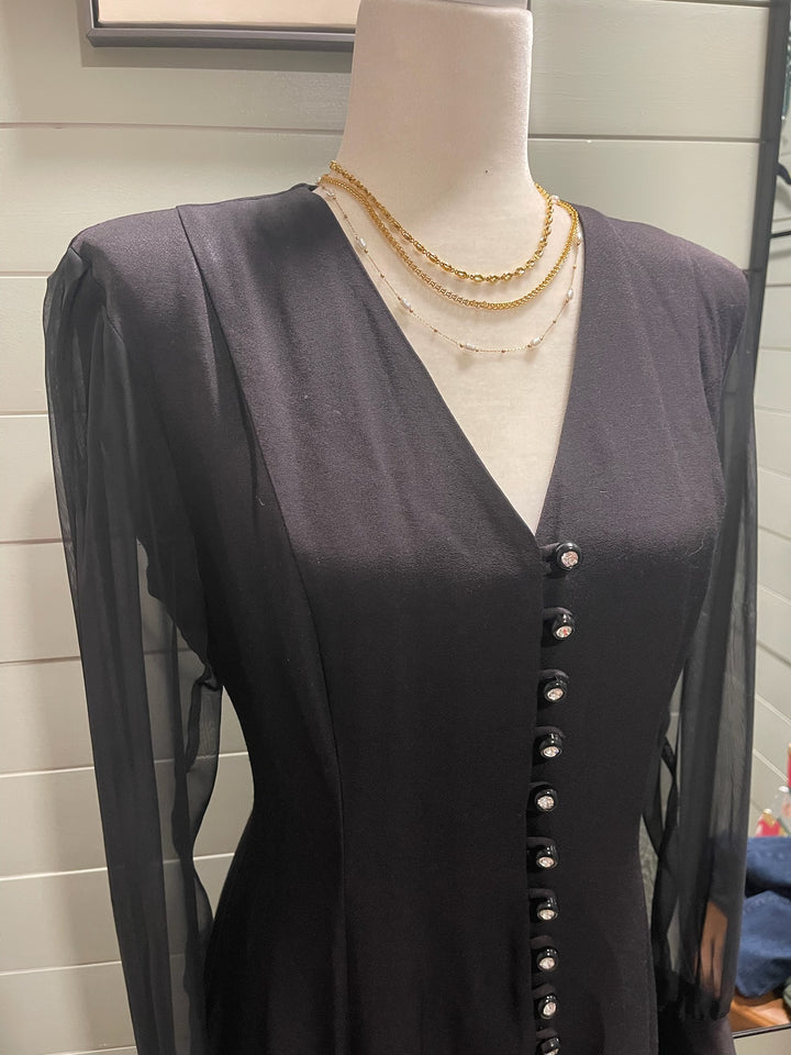 PE-Black Sheer Sleeve Dress - 6