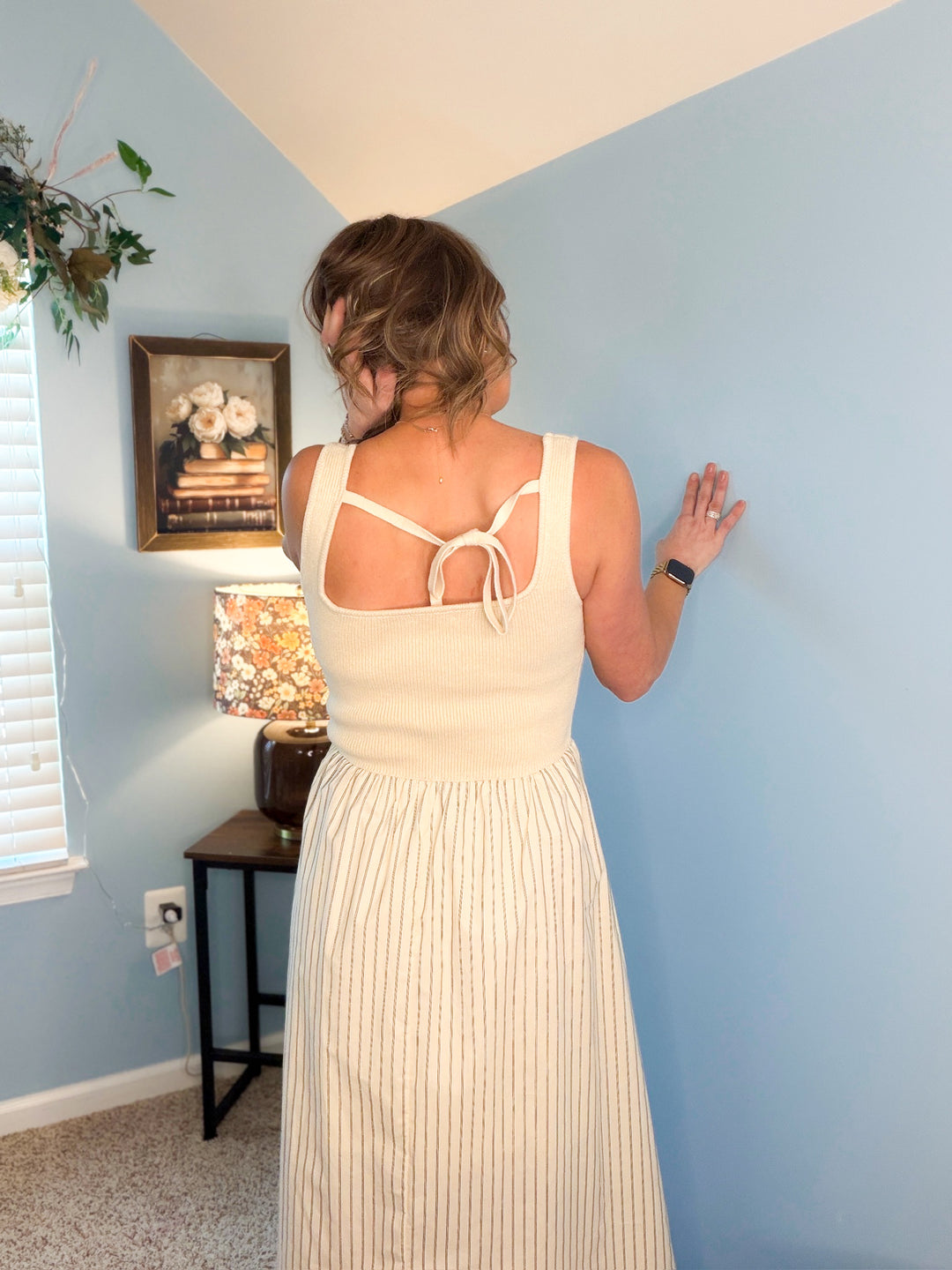 Stripe Skirt Mix Media Tank Midi Dress