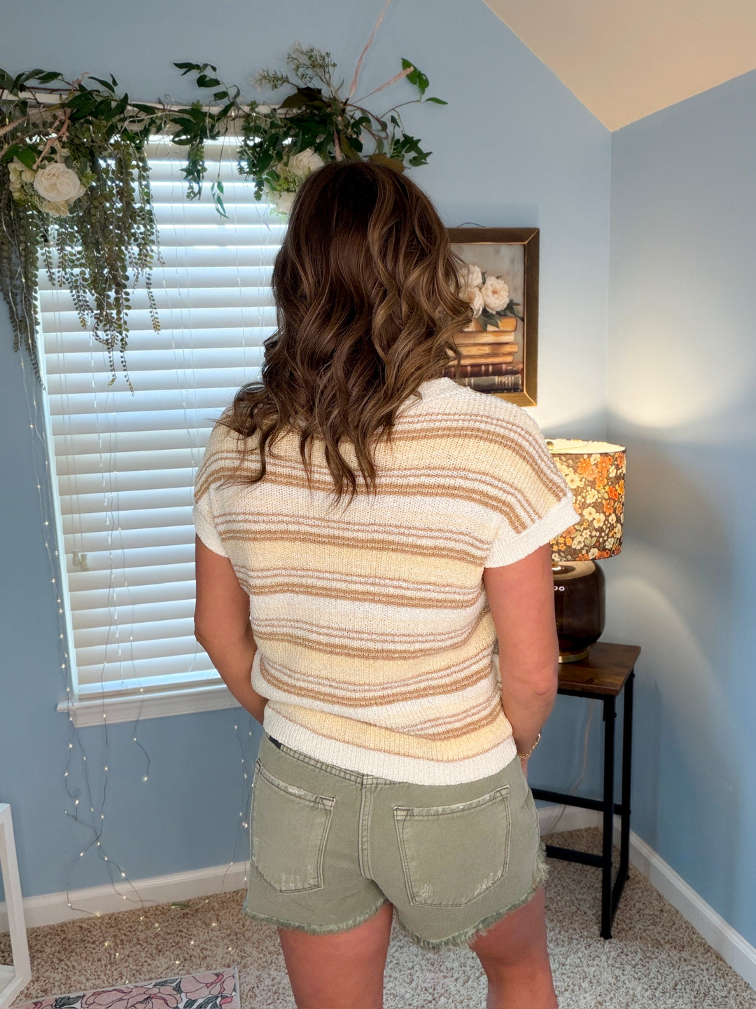 Multi-color Stripe Short Sleeve Knit Pullover