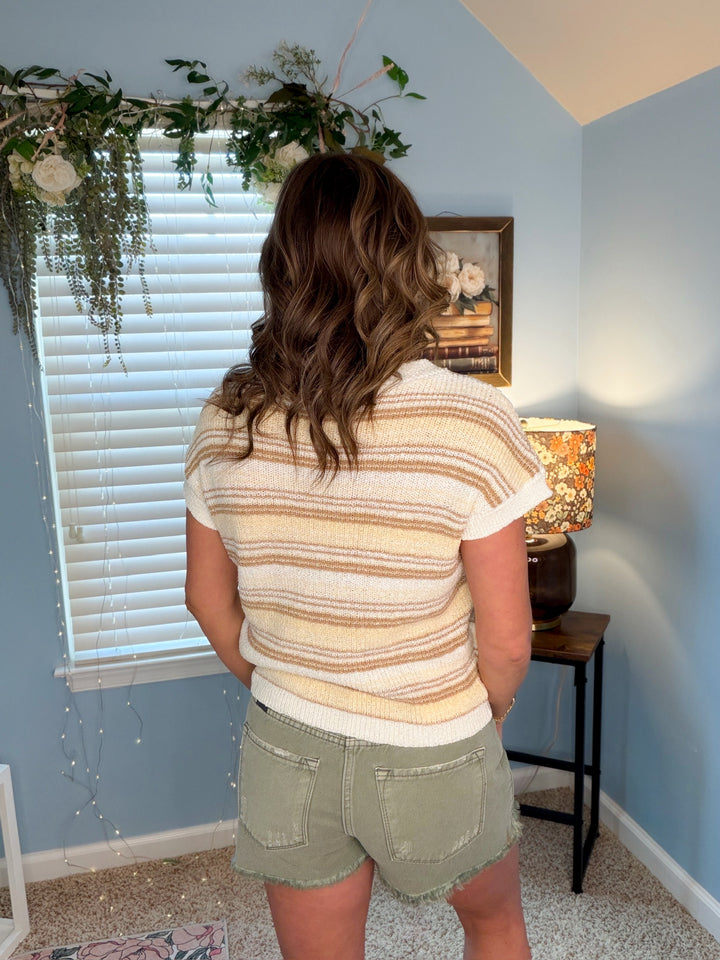 Multi-color Stripe Short Sleeve Knit Pullover