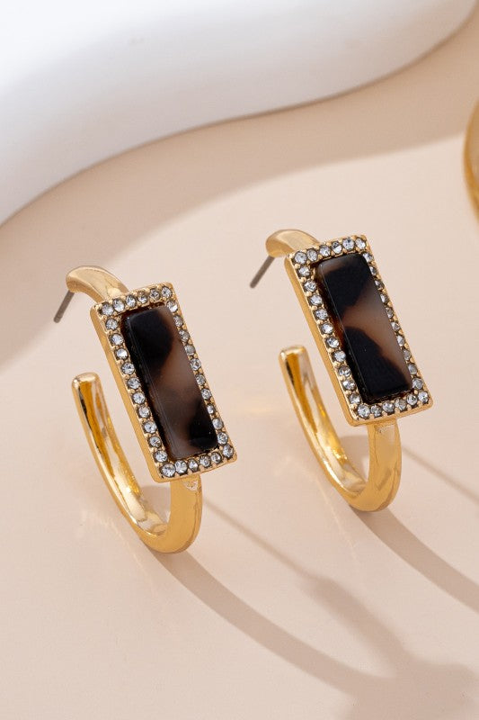 Tortoise Pave Hoop Earrings