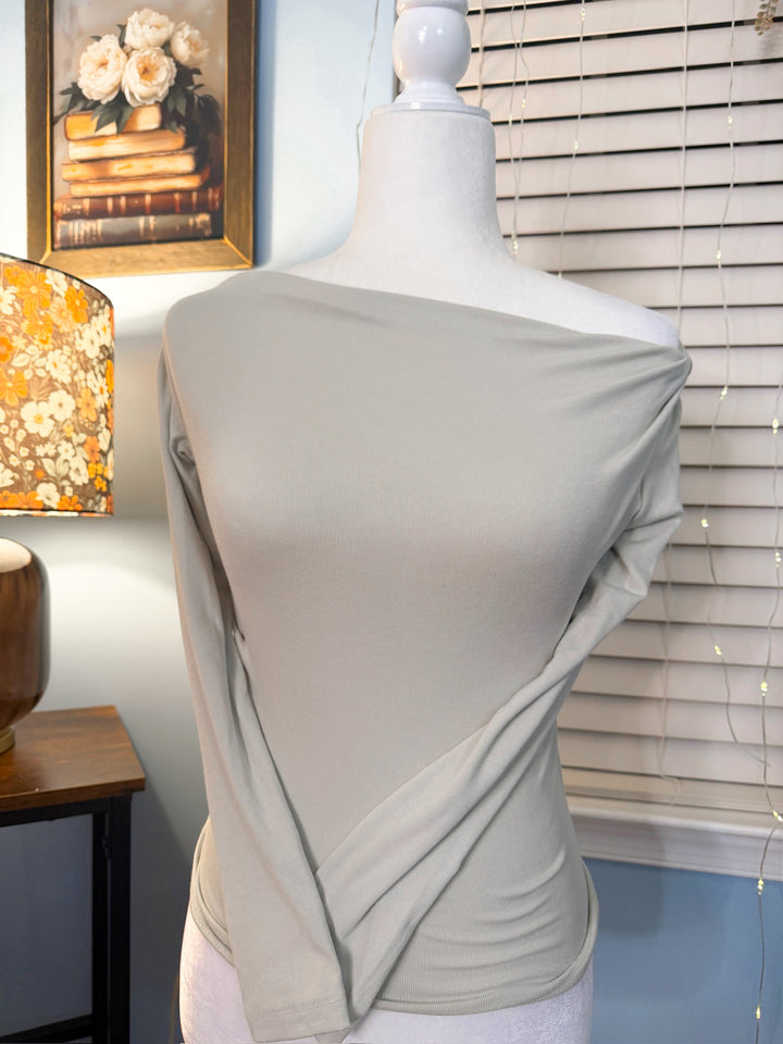 Boat Neck Pintuck Detail Long Sleeve Knit Top