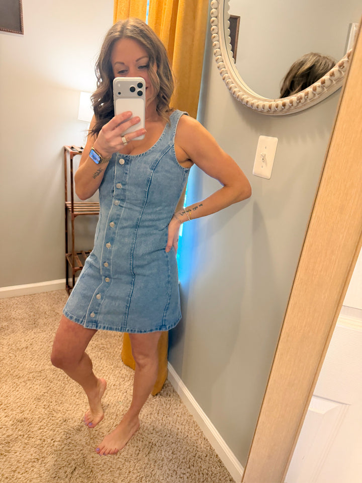Denim Button Down Sleeveless Mini Dress