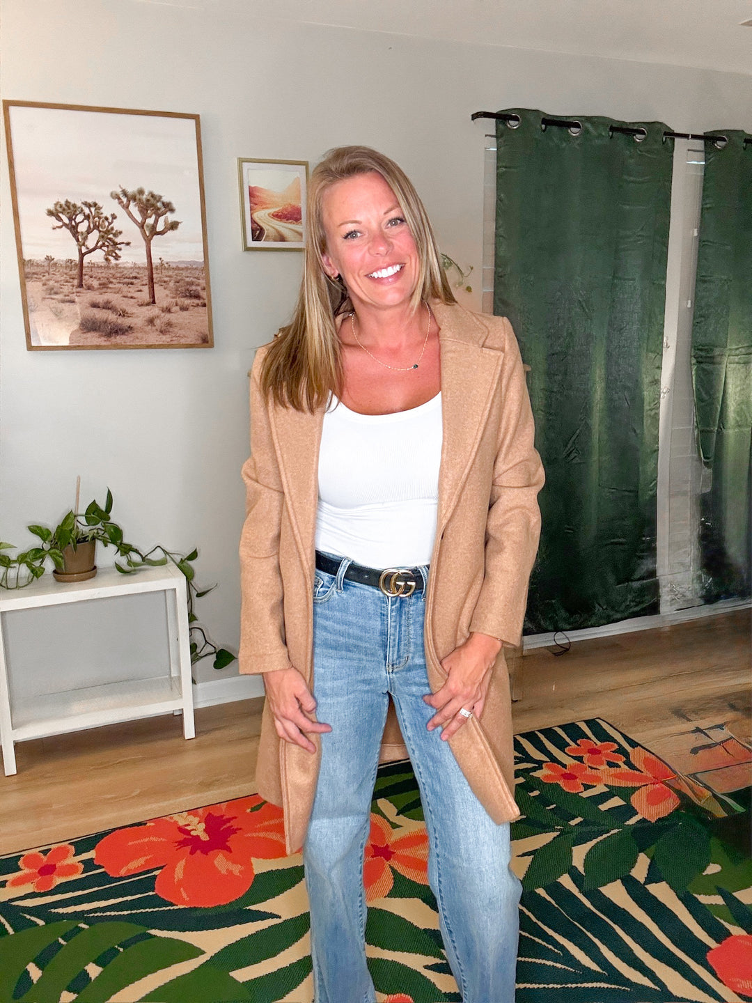 Notched Lapel Long Sleeve Coat