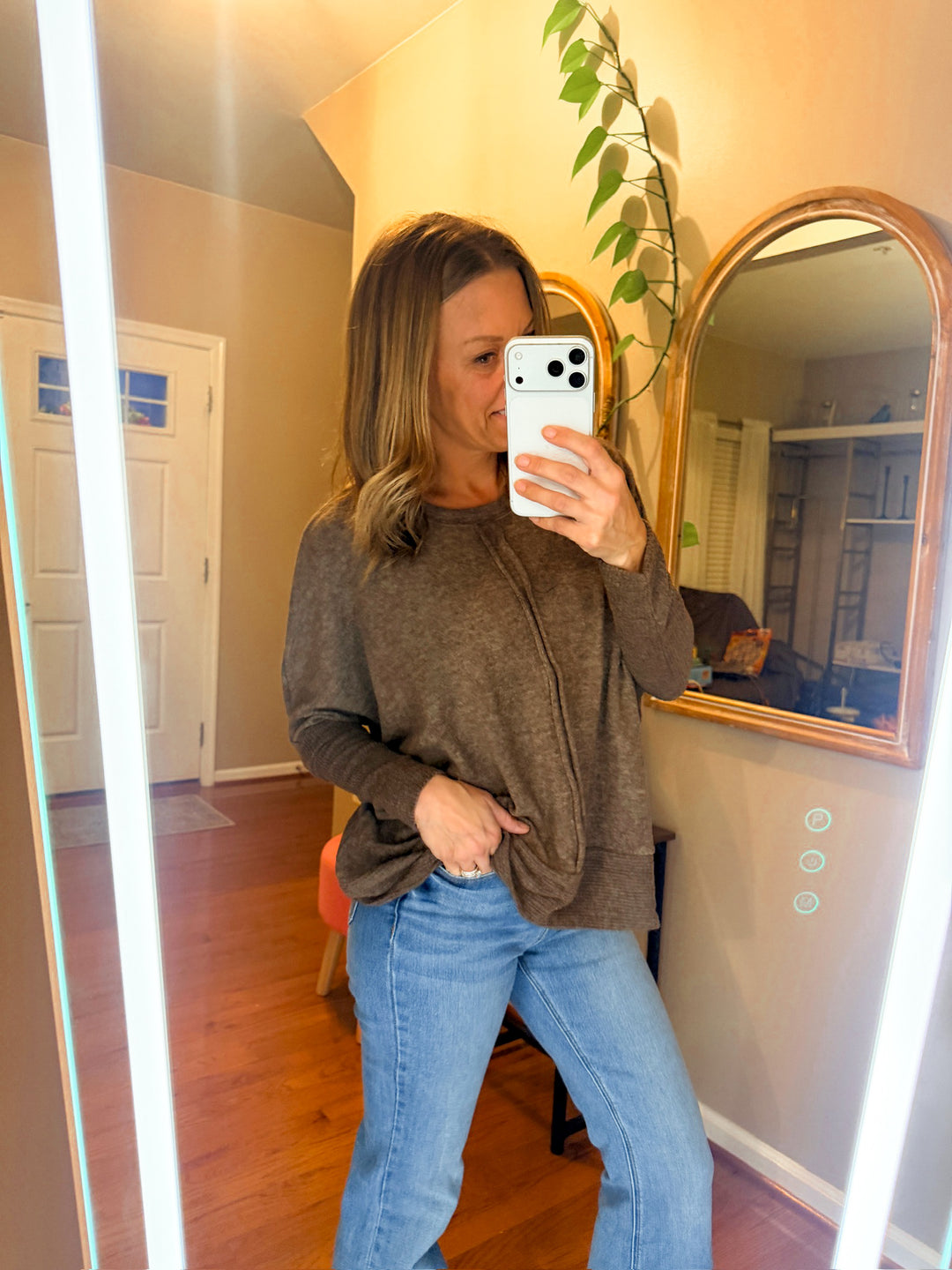 Chocolate Hacci Center Seam Sweater
