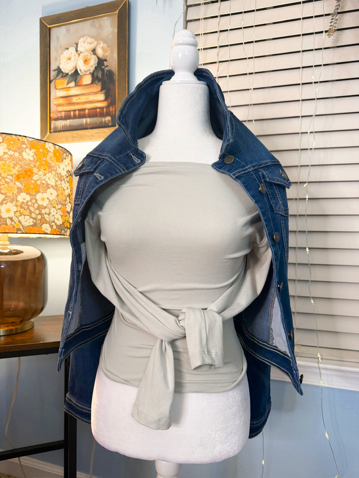 Boat Neck Pintuck Detail Long Sleeve Knit Top