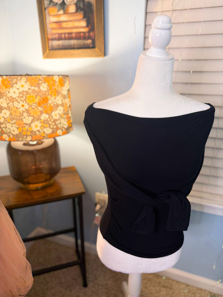 Boat Neck Pintuck Detail Long Sleeve Knit Top