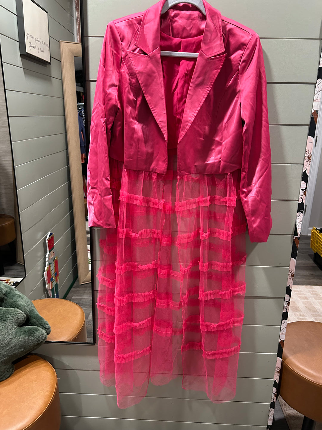 Cropped Silk Blazer W/Lace Bottom - XL