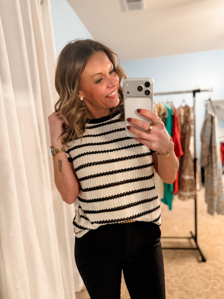 Pointelle Striped Top