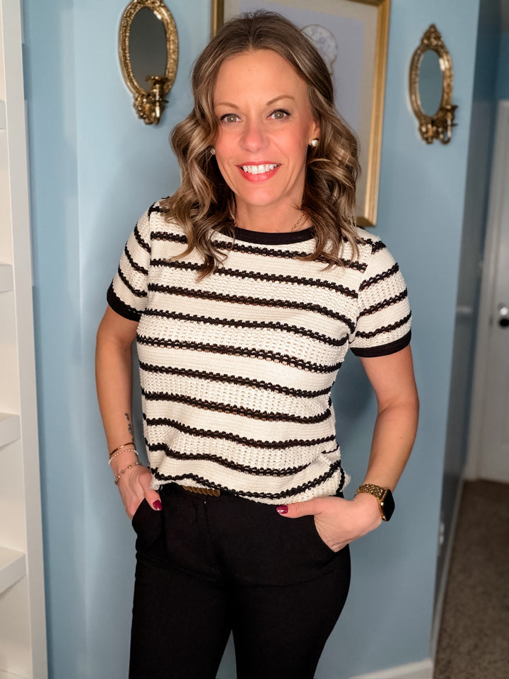 Pointelle Striped Top