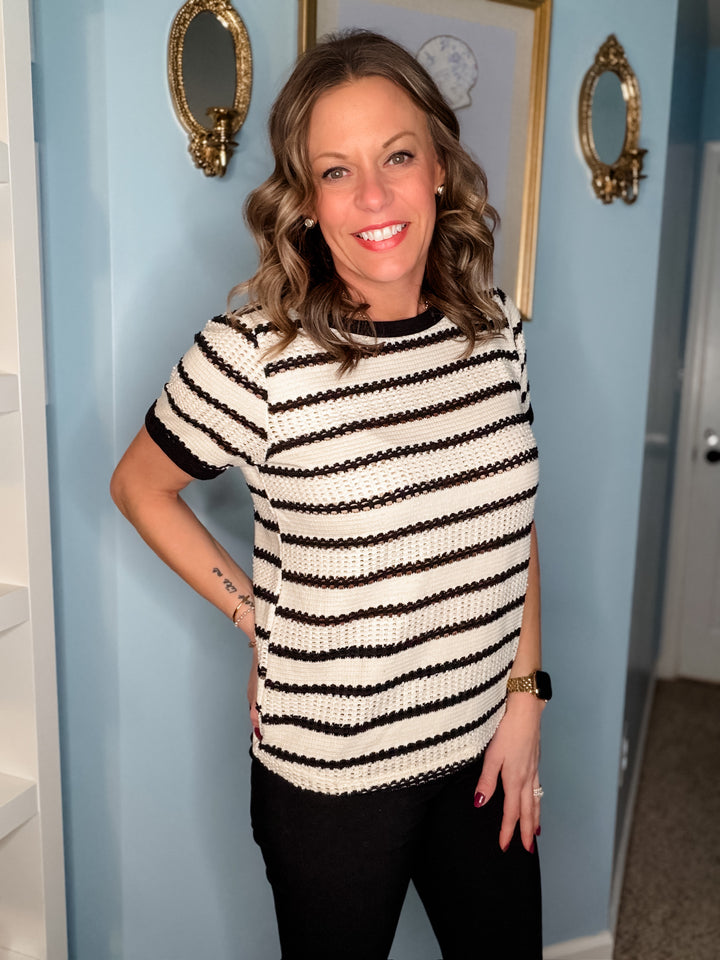 Pointelle Striped Top