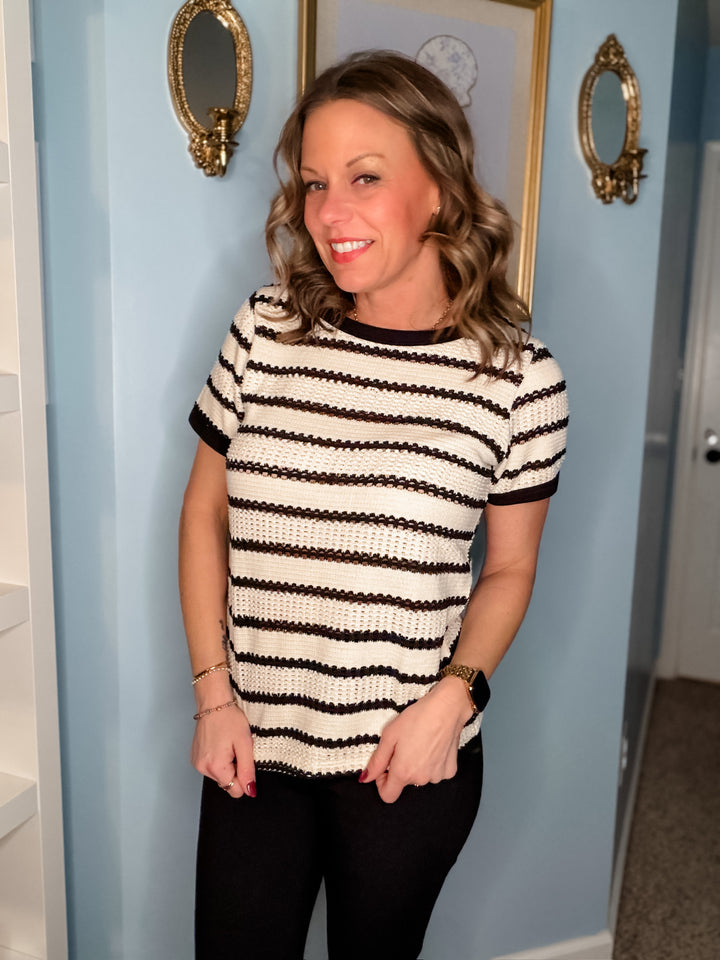 Pointelle Striped Top