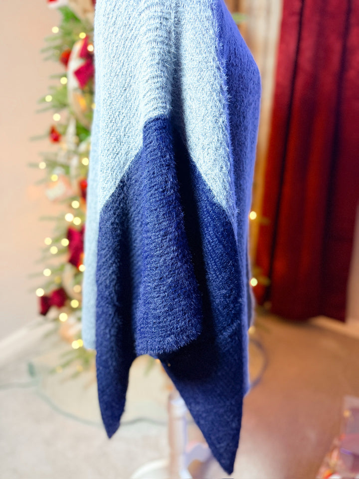 Fuzzy Eyelash Color Blocked Shawl Cardigan