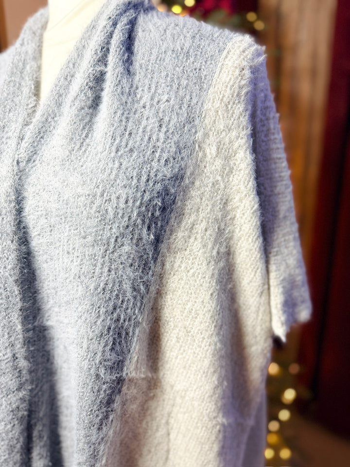 Fuzzy Eyelash Color Blocked Shawl Cardigan