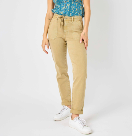 Judy Blue Khaki Cuffed Jogger - The Teal Antler Boutique