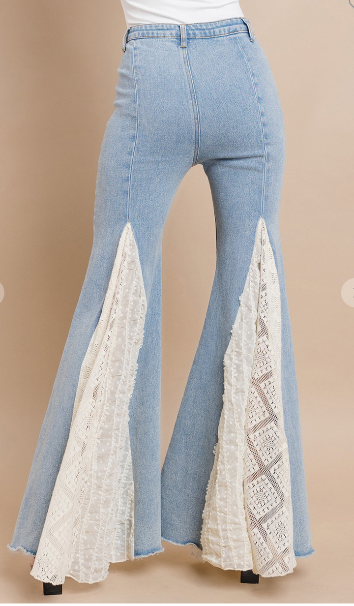 Lace Detail Wide Leg Jeans - The Teal Antler Boutique