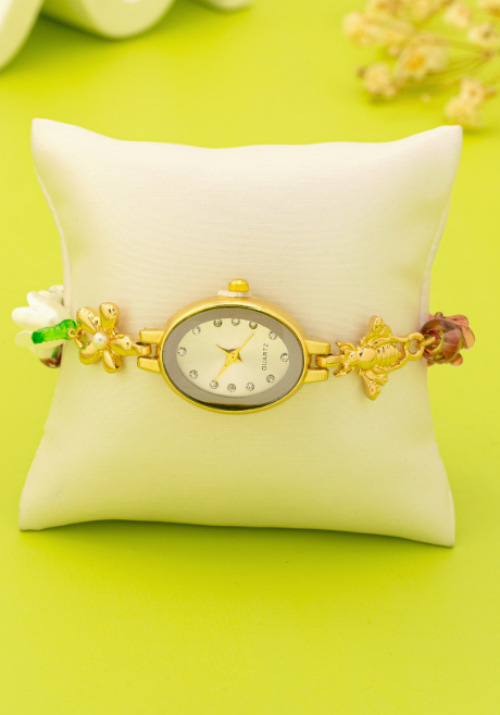 Oval Dial Porcelain Charm Bracelet Watch