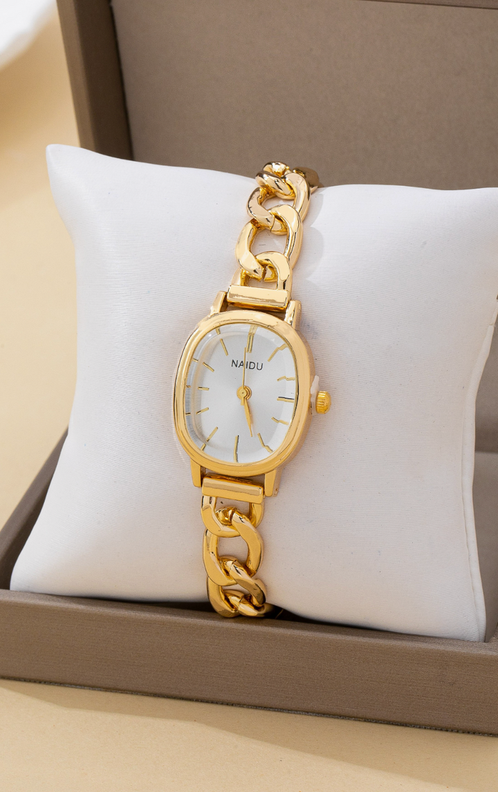 Oval Face Link Chain Bracelet Watch