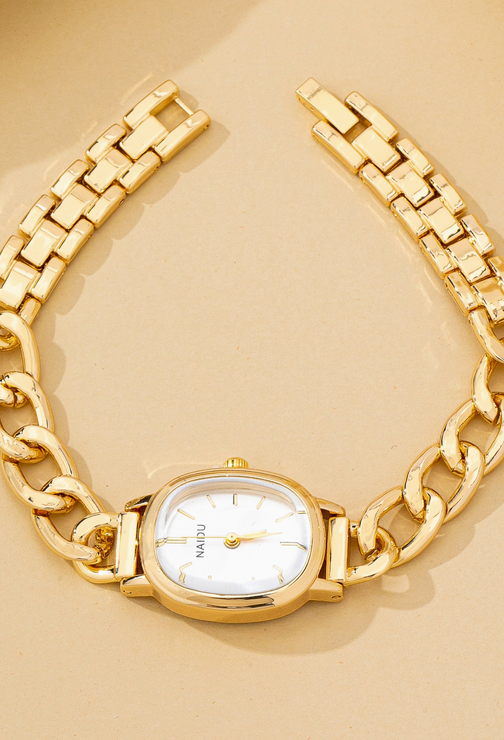 Oval Face Link Chain Bracelet Watch