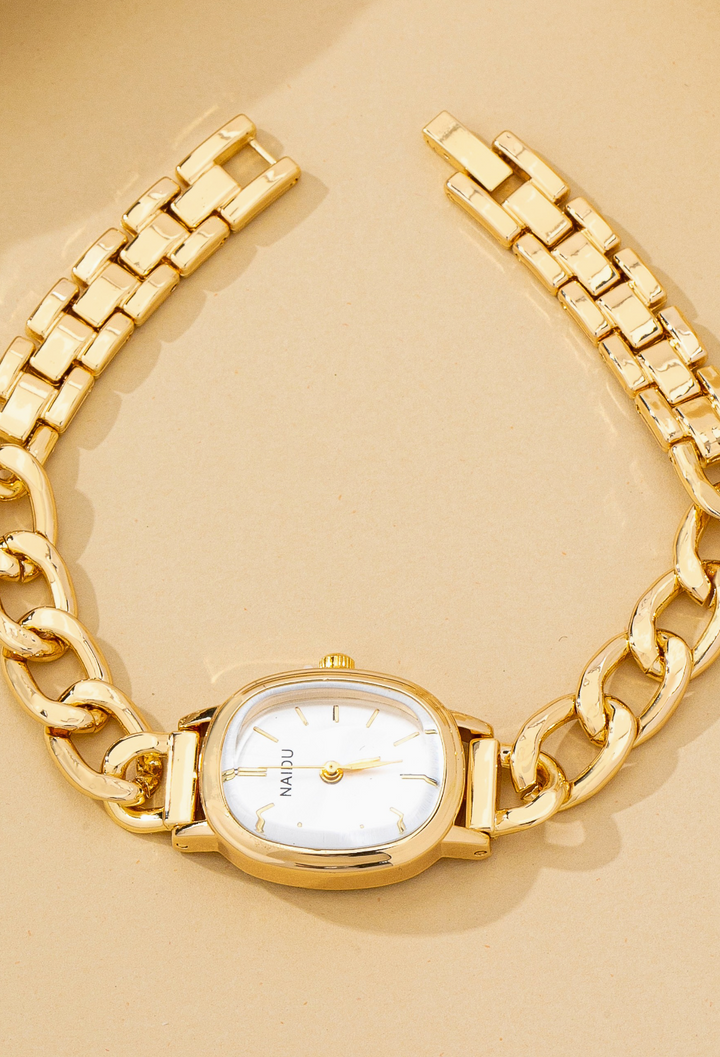 Oval Face Link Chain Bracelet Watch