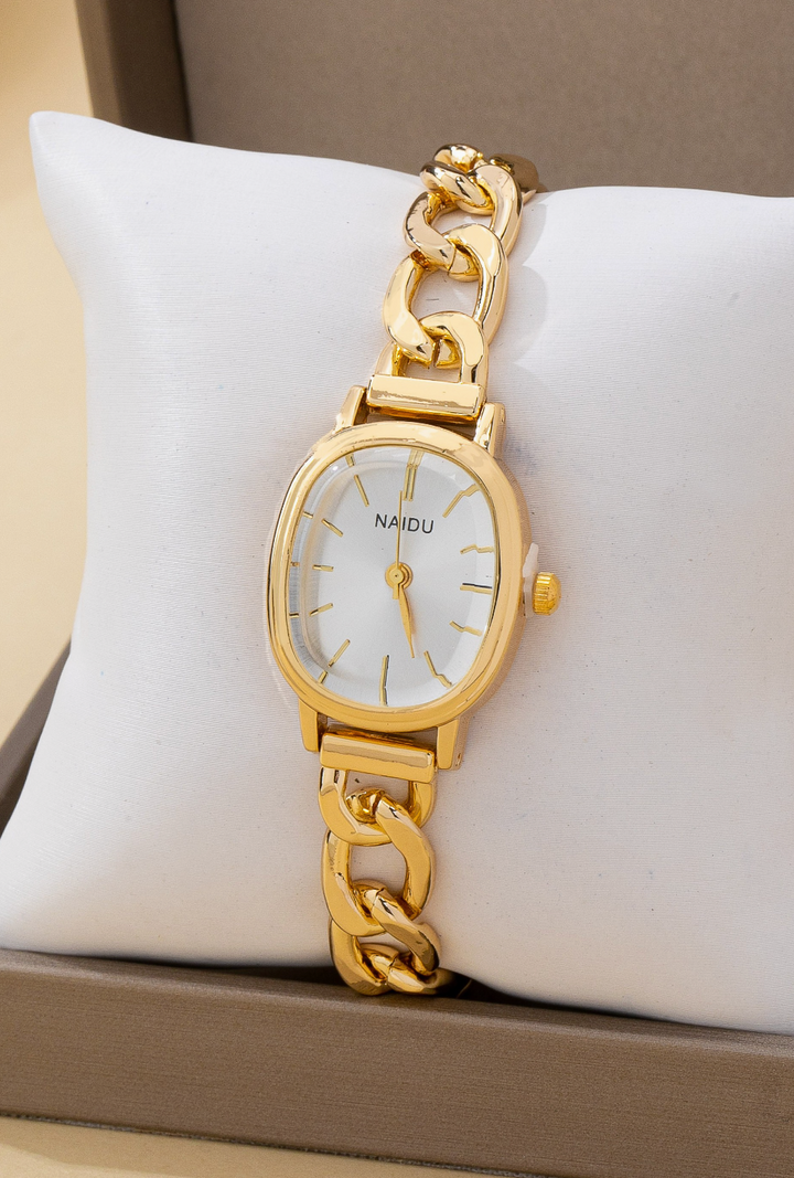 Oval Face Link Chain Bracelet Watch