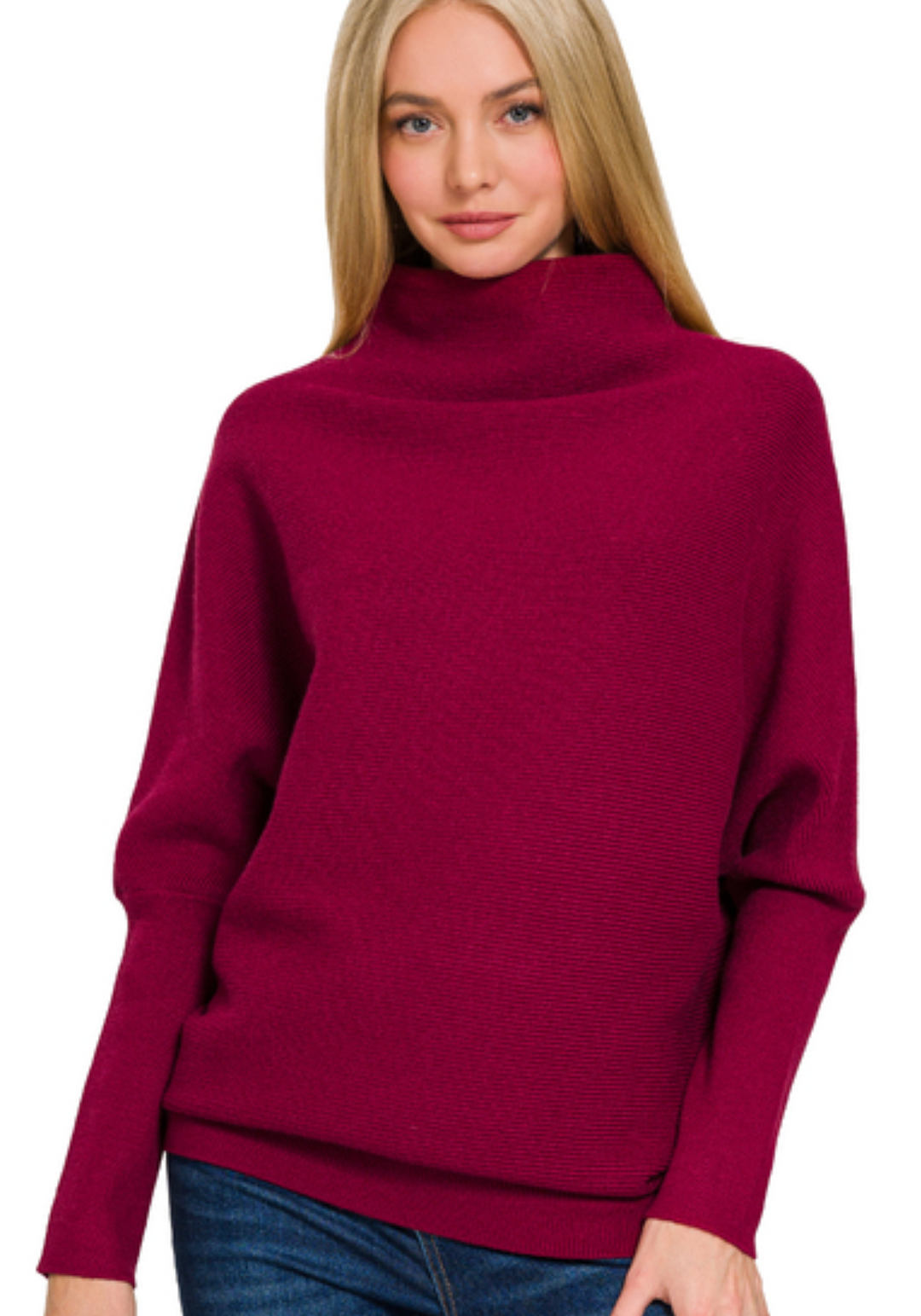 Viscose Dolman Sleeve Mock Neck Sweater