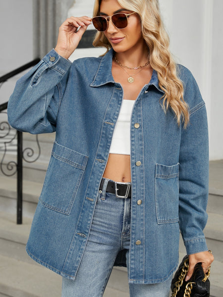 Removable Hood Button Up Long Sleeve Denim Jacket – The Teal Antler™