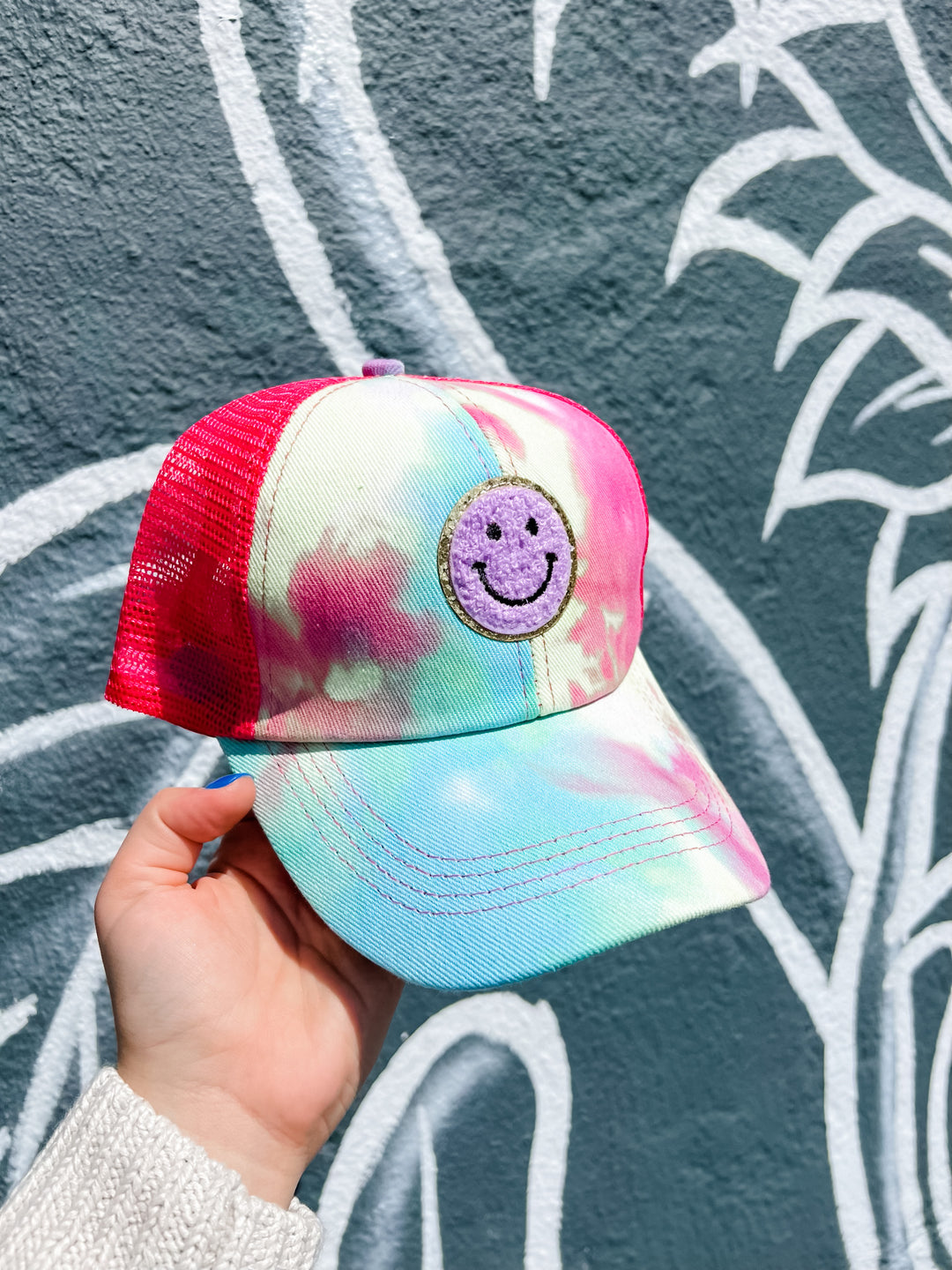 Smile Tie Dye Ponytail Hat - The Teal Antler Boutique