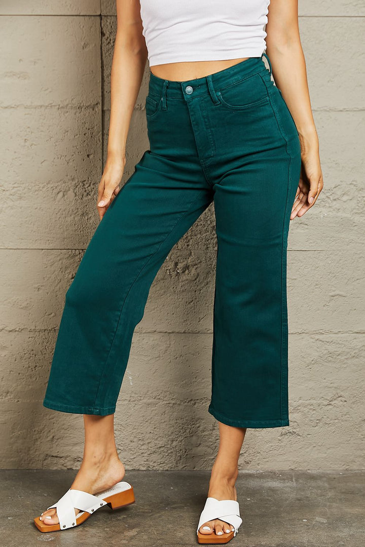Judy Blue Hailey Full Size Tummy Control High Waisted Cropped Wide Leg Jeans - The Teal Antler Boutique