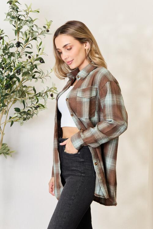 Double Take Plaid Dropped Shoulder Shirt - The Teal Antler Boutique