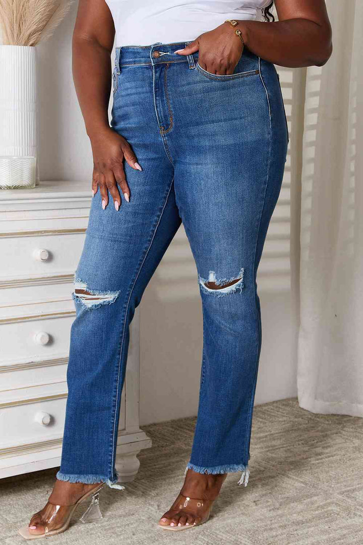 Judy Blue Full Size Distressed Raw Hem Jeans - The Teal Antler Boutique
