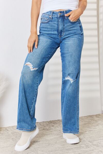 Judy Blue Full Size High Waist Distressed Straight-Leg Jeans - The Teal Antler Boutique