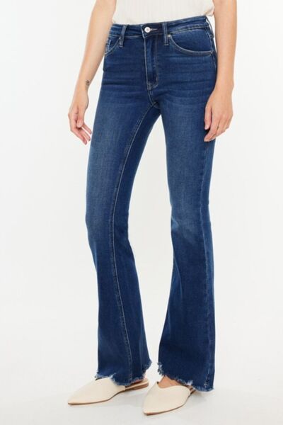 Kancan Cat's Whiskers Raw Hem Flare Jeans - The Teal Antler Boutique